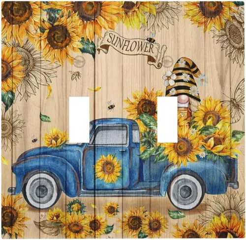 Miniatura 107 de Cubiertas de Salida Triple Basculante con Hojas de Plantas de Eucalipto Azul en Acuarela Floral, Placa Frontal Decorativa de 3 Posiciones, Cubierta