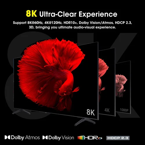 Miniatura 4 de ROOFULL Interruptor HDMI 2.1 de 8K con 4 puertos 4 en 1 salida 8K@60Hz 4K@120Hz Selector de interruptor HDMI con control remoto Soporte 48Gbps HDR