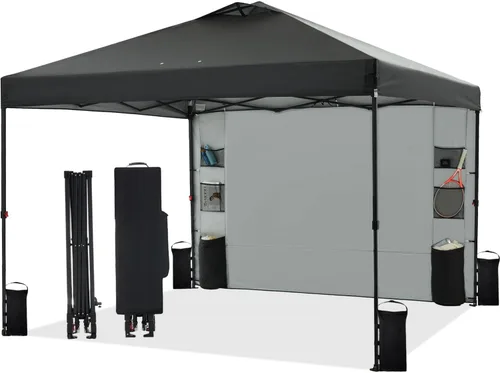 Miniatura 22 de Tunbne - Toldo desplegable de 10 x 10 pies con 1 pared lateral y 6 bolsillos, instalación de un solo empuje, tienda de sombra instantánea con techo