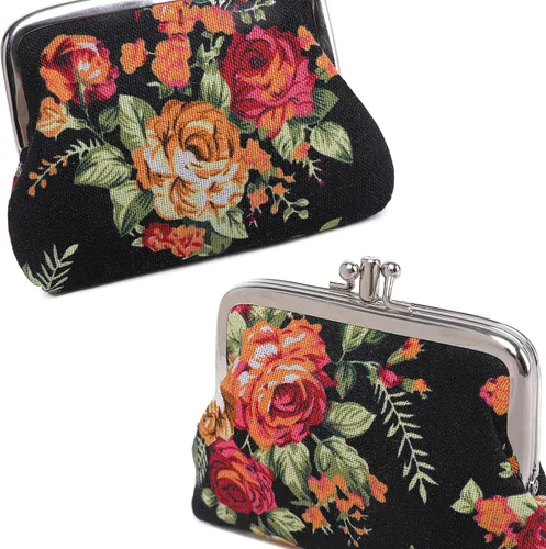 Miniatura 6 de Monedero con adorable diseño floral y hebilla, bolso vintage de cierre suave