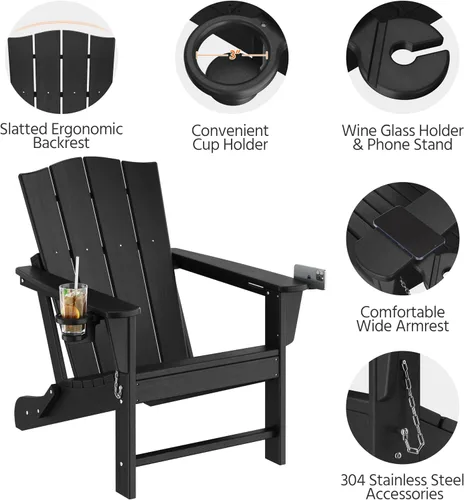 Miniatura 5 de Yaheetech Silla Adirondack plegable para exteriores, silla Adirondack de plástico HDPE con soporte para taza/teléfono móvil para terraza, patio