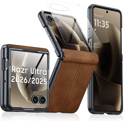 Miniatura 24 de para Samsung Galaxy Z Flip 7 Funda con protección de bisagras y protector de pantalla incorporado, funda de cuero mate de policarbonato ultradelgada
