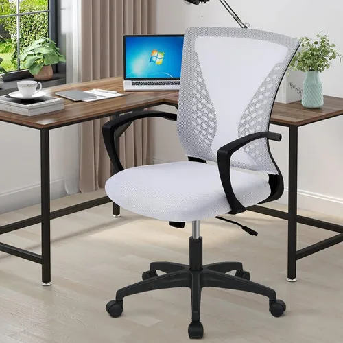Miniatura 13 de Silla de oficina, silla de escritorio giratoria con respaldo medio con reposabrazos, soporte lumbar de malla, silla de computadora, altura
