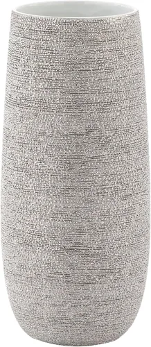 Torre & Tagus Jarrón de cerámica plateada de 11 pulgadas, florero plateado grande texturizado con decoración glamorosa para arreglos florales,