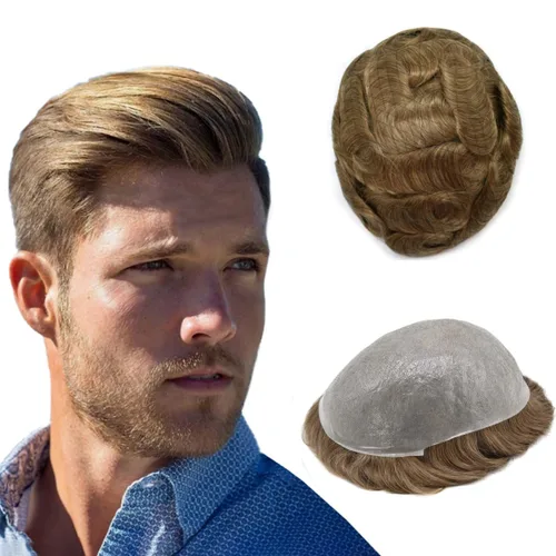 Miniatura 49 de Toupee Hair for Men Hair Piece 0.002 in Ultra Thin Skin Mens Toupee Sistema de reemplazo de cabello humano para hombres, prótesis capilar