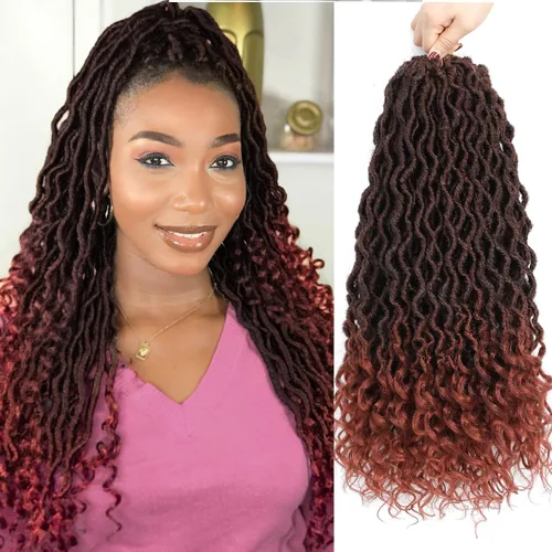 Miniatura 42 de Karida Rastas de cabello sintético de ganchillo de 18 pulgadas, 8 paquetes de cabello de ganchillo preanudado de diosa, rastas sintéticas onduladas