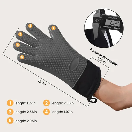 Miniatura 8 de GEEKHOM Guantes de Barbacoa Resistentes al Calor Manoplas de Horno - Guantes de Silicona para Parrilla con Protección de Brazo de 13.7" - Agarrador
