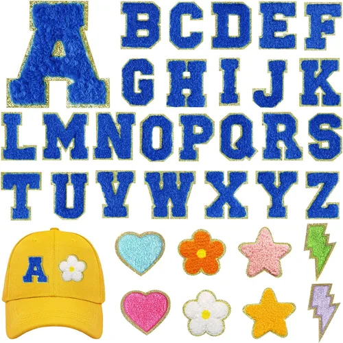 Miniatura 7 de MEEZY 34 parches de letras autoadhesivas de felpilla, apliques bordados de la A-Z, parches de letras termo-adhesivas del alfabeto, parche de tela