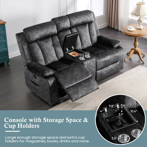 Miniatura 5 de GUEAPY Sofá reclinable de dos plazas - Sofá reclinable de dos plazas con consola, sofá reclinable doble con calor y masaje, sofá reclinable Gris
