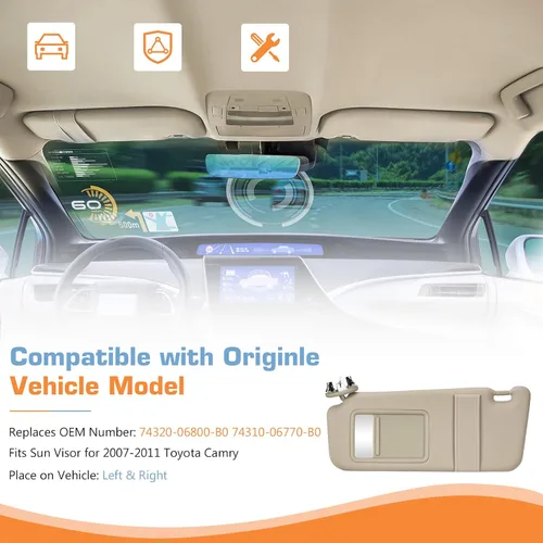Miniatura 2 de Parasol para el lado izquierdo del conductor y del pasajero derecho con techo corredizo y luz para Toyota Camry 2007 2008 2009 2010 2011, repuesto