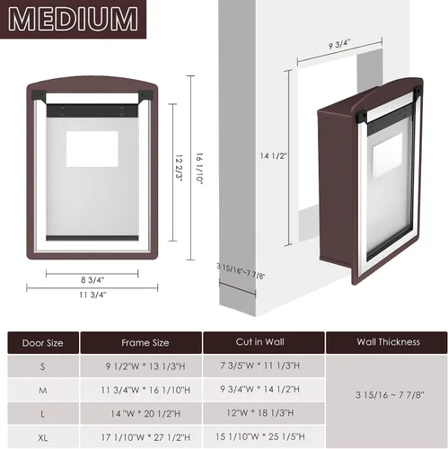 Miniatura 5 de Puerta para perro para pared, puerta extragrande para perro con 2 solapas magnéticas, 2 paneles de bloqueo, marco de acero y túnel telescópico