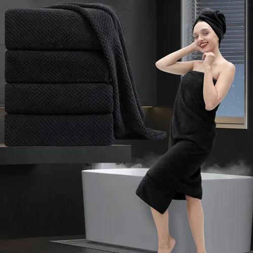Miniatura 52 de Juego de 2 toallas de mano negras de 16 x 31 pulgadas, juego de toallas de baño de microfibra ultra suaves, altamente absorbentes, de secado rápido