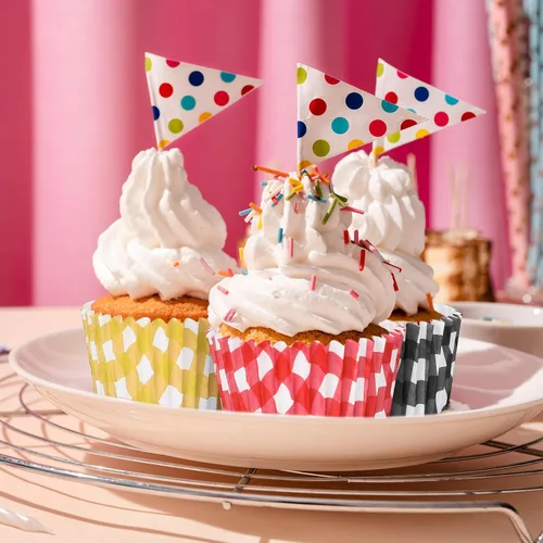 Miniatura 7 de Whaline 600 forros para cupcakes a cuadros de búfalo, coloridos envoltorios de cupcakes a cuadros para hornear muffins para baby shower, boda