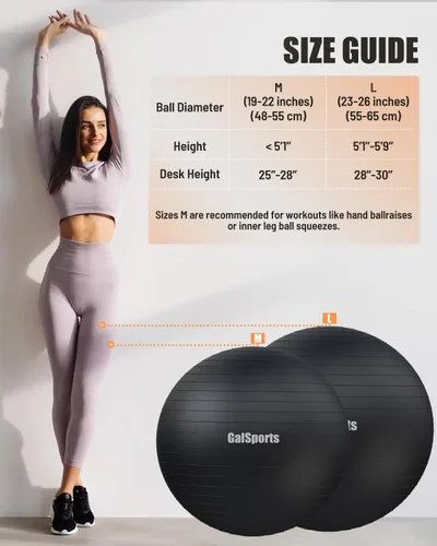 Miniatura 7 de GalSports - Pelota de estabilidad antideslizamiento y antiestallido - Bola suiza para gimnasio en casa y terapia física