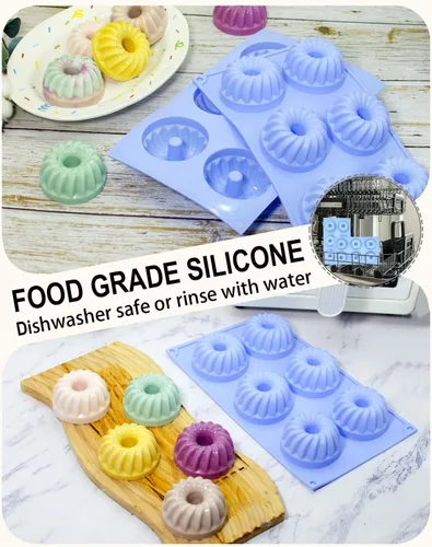 Miniatura 4 de Moldes de gelatina 3 piezas de silicona con tubo estriado, moldes de silicona para pastel Bundtlette de 6 cavidades Heritage, moldes elegantes