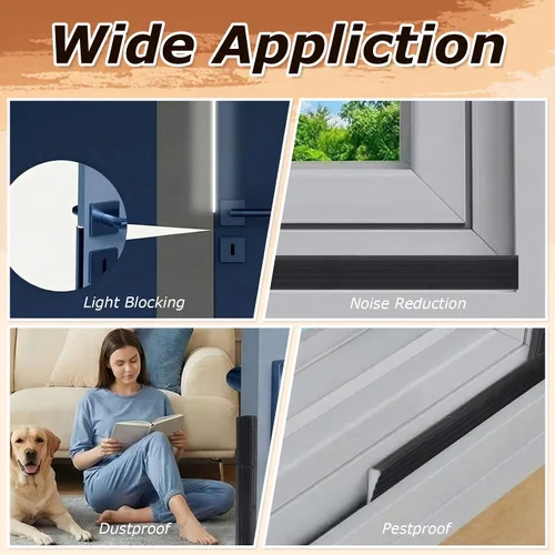 Miniatura 5 de Tope de corriente de aire de 32.8 pies para puertas y ventanas, tira de aislamiento de puerta insonorizada en forma de cuña para bloquear corrientes