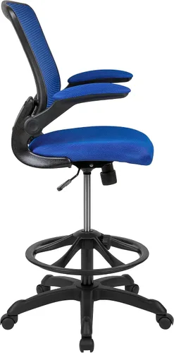 Miniatura 9 de Flash Furniture Kale Silla de dibujo ergonómica de malla azul con respaldo medio Anillo de pie ajustable, brazos abatibles