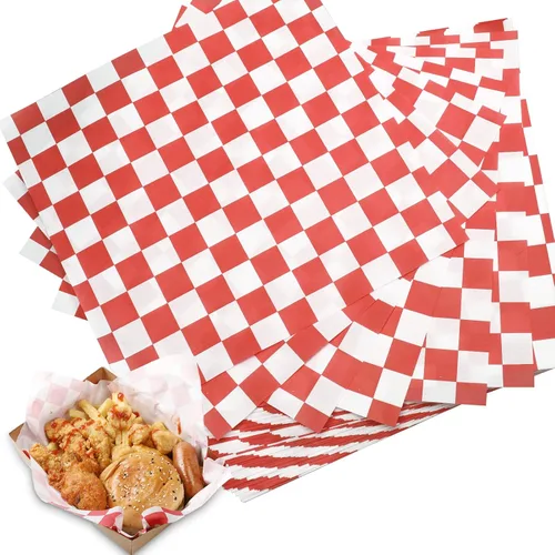 500 hojas de papel de delicatessen de 12 x 12 pulgadas, papel a cuadros rojos y blancos, resistentes a la grasa, envoltura de papel sándwich, papel