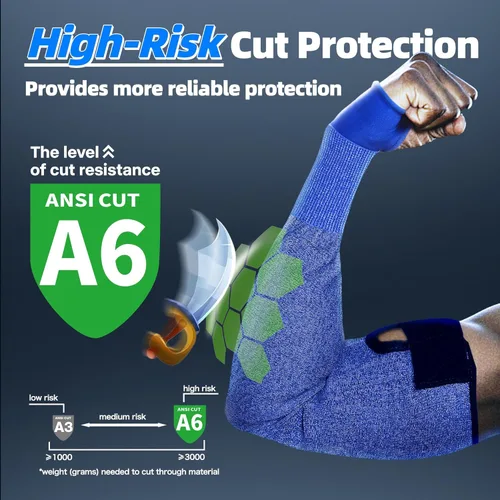 Miniatura 2 de Schwer AIR-SKIN ANSI A6 - Mangas de brazo resistentes a cortes para hombres y mujeres, S902, protectores de brazo sin PFAS para trabajos de alto Azul