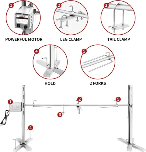 Miniatura 2 de Kit de parrilla de acero inoxidable para asador, soporte de asador de trípode de 52 pulgadas, con capucha de cordero de cerdo de 52 pulgadas, asador