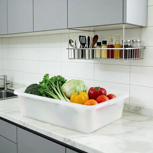 Miniatura 5 de Paquete de 4 cajas de autobús comerciales, caja de almacenamiento de plástico blanco/lavabo, bañeras de procesamiento de carne (25 litros)