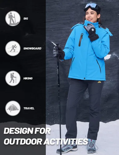 Miniatura 6 de MAGCOMSEN Abrigos de invierno para mujer, impermeables, aislados, para nieve, esquí, capucha, forro polar, cálido, montaña, snowboard, cortavientos