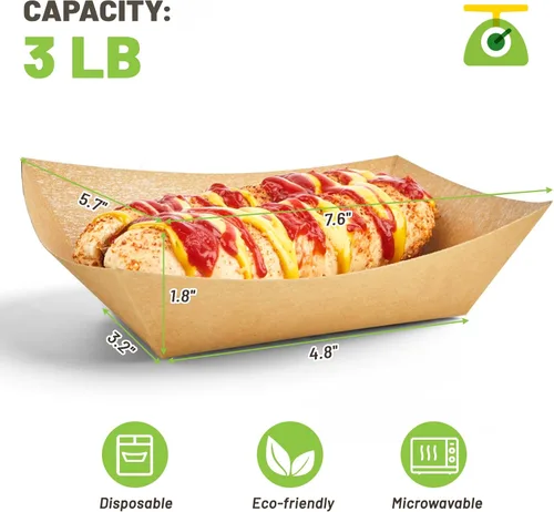Miniatura 2 de ZORRITA - Bandejas de papel para alimentos de 3 libras - Paquete de 100 bandejas desechables para nachos, bandejas de papel kraft para tacos, cestas