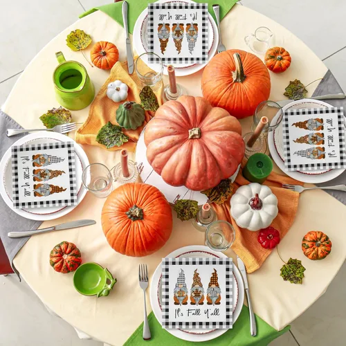 Miniatura 7 de AnyDesign Paquete de 80 servilletas de papel de gnomo de otoño, desechables, con texto en inglés "It's Fall Y'all", servilletas de almuerzo a