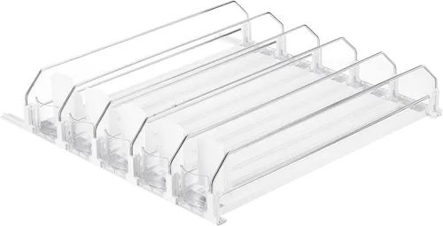 Miniatura 8 de uxcell Organizador de bebidas para refrigerador, organizador de latas de soda autoempujable, ancho ajustable, dispensador de bebidas, empujador