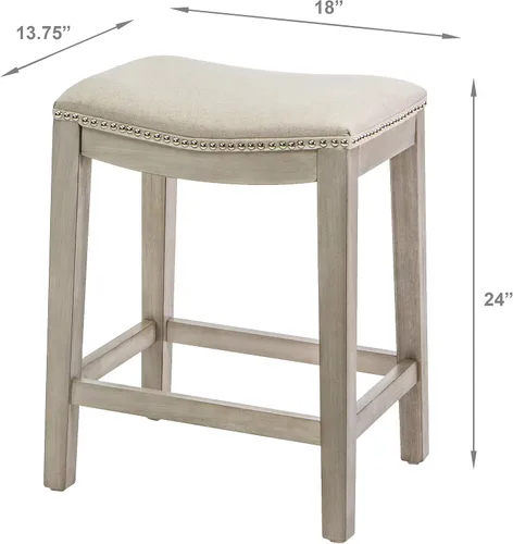 Miniatura 3 de Barton Juego de 2 taburetes de bar beige de 24 pulgadas, silla de montar sin espalda, acolchado de alta calidad para interiores y exteriores, cojín