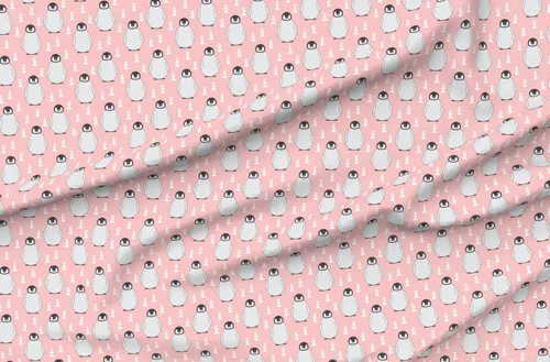 Spoonflower Tela – Pingüinos Triángulo Árboles Suave Rosa Pingüino Navidad Gris Niña Lindo Impreso en Petal Signature Tela de Algodón por The Yard –