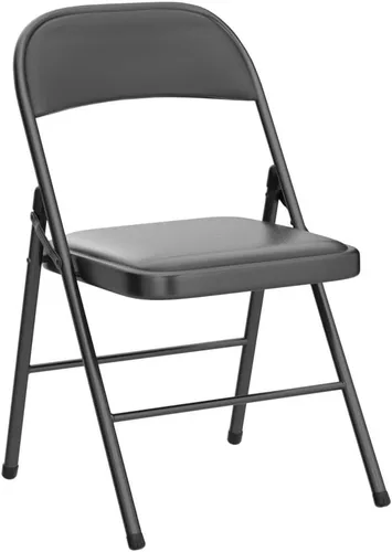 Miniatura 6 de VINGLI Paquete de 10 sillas plegables negras con asientos acolchados, marco de metal con asiento y respaldo de piel sintética, capacidad de 350