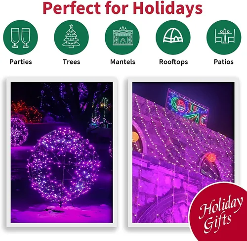 Miniatura 8 de LAMPHOME Luces decorativas de Navidad moradas, 150 luces, 31.9 pies, con certificación UL, juego de mini luces para exteriores, Halloween, hogar