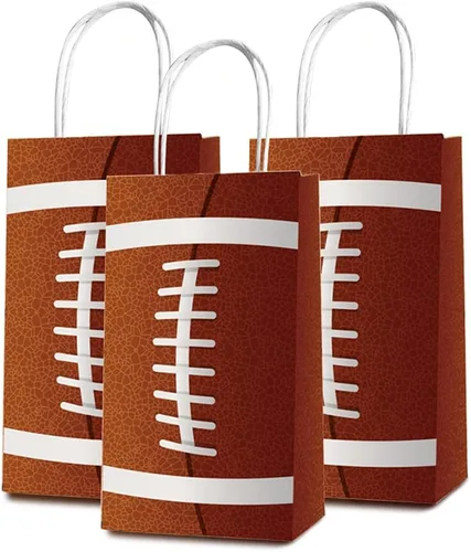 Paquete de 24 bolsas de fútbol con asa, bolsas de regalo de fútbol para decoraciones de fiesta de cumpleaños