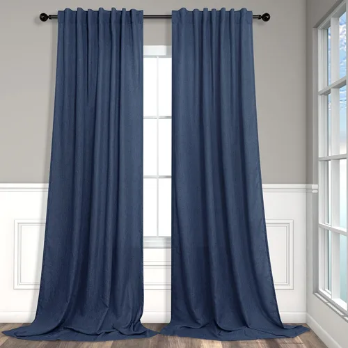 Miniatura 18 de Cortinas de lino azul de 84 pulgadas de largo para sala de estar; juego de 2 paneles con lengüeta trasera; cortinas con dobladillo para barra; Azul