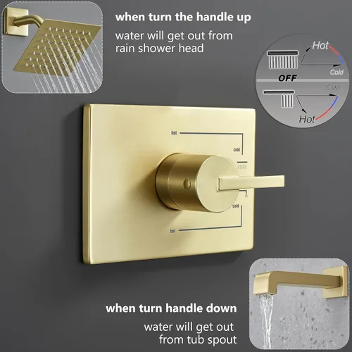Miniatura 3 de SOOOHOT Accesorios de ducha dorados cepillados, juego de grifo de bañera y ducha con cabezal de ducha dorado de 6 pulgadas y boquilla de tina, juego
