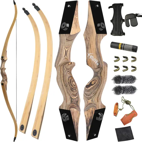 Miniatura 5 de 60” Black Hunter Original Recurve Bow for Adults American Hunting Longbow Archery Bow 20-60lbs Right Handed for Archery Hunting Shooting Practice