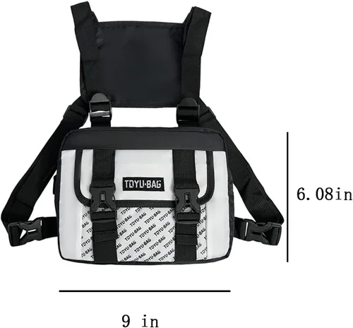 Miniatura 2 de TDYU Riñonera de pecho para hombre, riñonera de moda de hip hop, chaleco ligero pequeño para correr, viajar, senderismo, ciclismo, Blanco, S, Casual