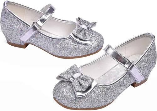 Stelle - Zapatos de vestir para niñas pequeñas, zapatos de princesa con purpurina y flores, tacón bajo estilo Mary Jane, ideales para fiestas y bodas