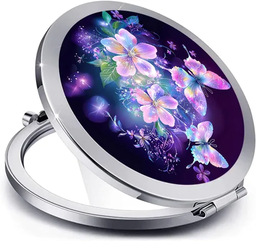 Miniatura 39 de Espejo compacto para mujeres, mini espejo redondo de maquillaje de viaje de bolsillo, bonito espejo de bolsillo plegable portátil pequeño para Flor