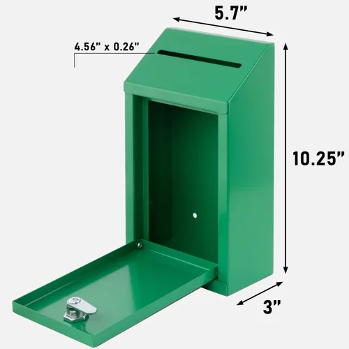 Miniatura 2 de Caja de donación de metal EIENHOSHI con cerradura, montada en pared, caja de sugerencias con 4 llaves de hierro, verde, caja de depósito de efectivo