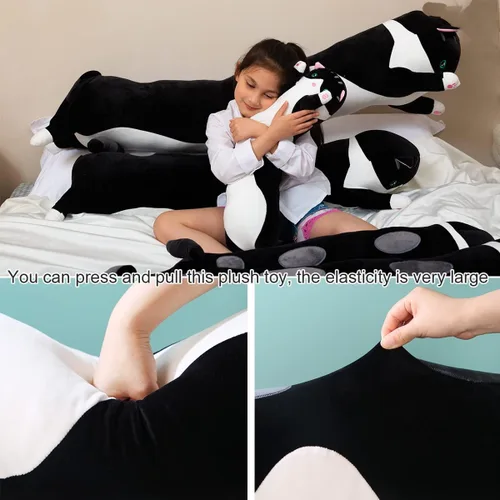 Miniatura 4 de Almohada gigante de gatos de peluche con dibujos animados y gatitos, almohada para dormir, suave y larga, para el cuerpo, muñeca y gato, juguete