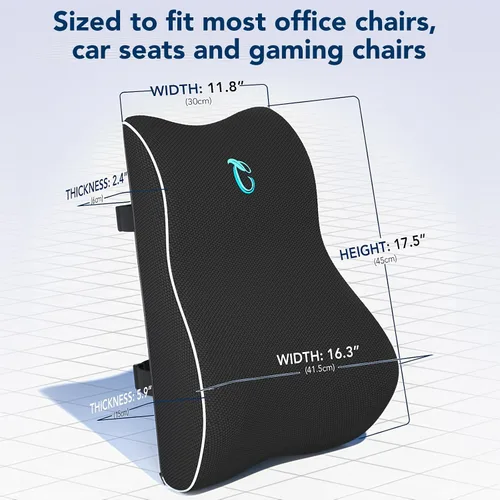 Miniatura 7 de Almohada de apoyo lumbar para silla de oficina y asiento de automóvil, cojín ergonómico de espuma viscoelástica con correas ajustables dobles, malla
