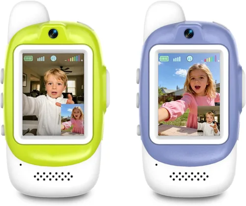 Miniatura 12 de Walkie Talkies de video para niños, paquete de 2 walkie talkies de video recargables, cámara HD, cambiador de voz, para diversión familiar, Azul