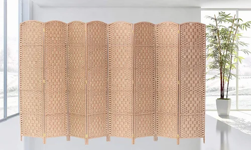Legacy Decor 8 Panels Room Divider Privacy Partition Screen Bamboo Fiber Natural Color 5.9 ft High X 11.7 ft Wide