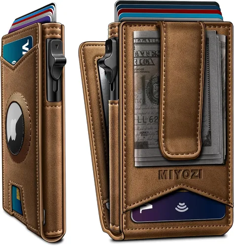 Miniatura 14 de miyozi Airtag - Cartera para hombre con clip para dinero, 9 tarjetas, con ventana de identificación, bloqueo RFID, funda de metal, cierre magnético
