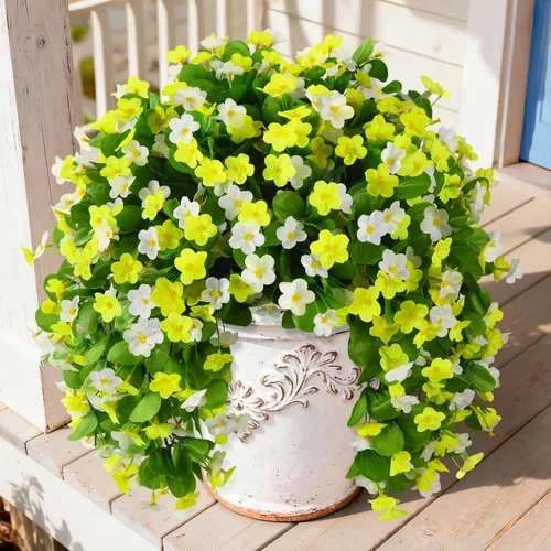 Miniatura 10 de Flores colgantes artificiales para exteriores, 2 piezas de plantas colgantes artificiales al aire libre, decoración de primavera y verano