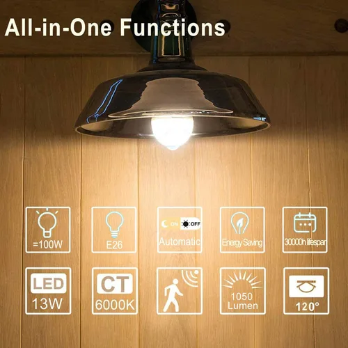 Miniatura 7 de OHLUX Bombillas con sensor de movimiento para exteriores, 13 W (equivalente a 100 W), bombilla LED de seguridad activada por movimiento