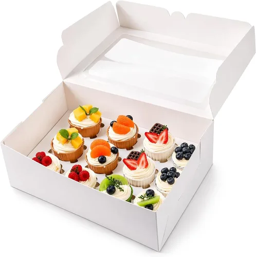 YunKo Paquete de 15 cajas para magdalenas, 12 recipientes para cupcakes con ventana, cajas blancas de panadería para magdalenas, postres, fiestas de