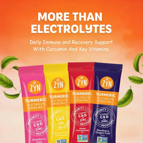 Miniatura 2 de ZYN Paquetes de Mezcla de Bebida de Electrolitos para Hidratación, Polvo de Electrolitos, Paquetes de Hidratación con Cúrcuma Curcumina, Vitamina C